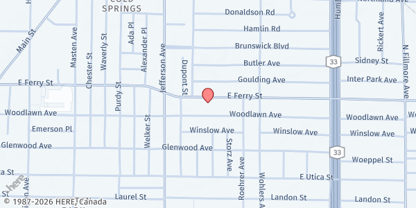 Map showing C.A.O. OF ERIE COUNTY PANTRY at 347 EAST FERRY ST, BUFFALO, NY