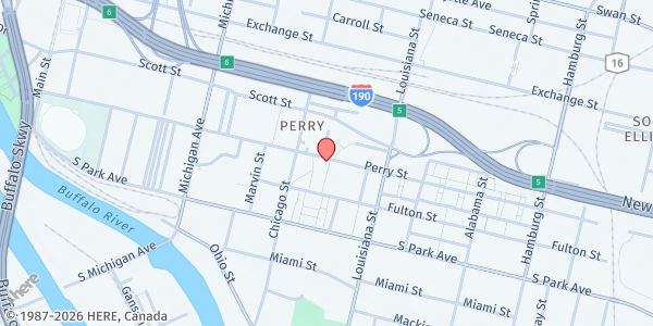 Map showing CATHOLIC CHARITIES - FULTON - ST. BRIGID at 305 Perry Street, Buffalo, NY