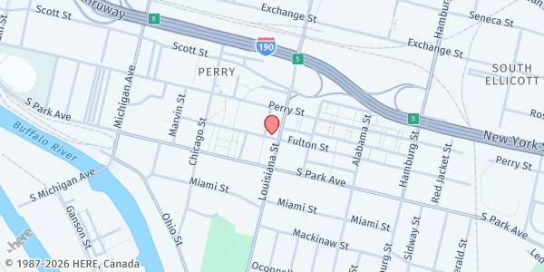 Map showing CATHOLIC CHARITIES - FULTON - ST. BRIGID at 170 FULTON STREET, BUFFALO, NY