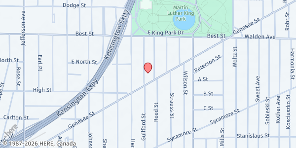 Map showing Catholic Charities - Rich Street Food Pantry at 930 Genesee St, Buffalo, NY