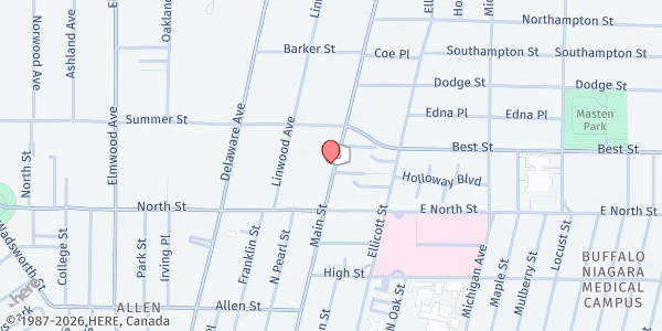 Map showing CGN Buffalo Mobile Food Pantry - Main Street at 1092 Main St, Buffalo, NY