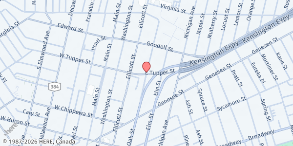 Map showing CITY MISSION SOCIETY, INC. - PANTRY at 100 E. TUPPER STREET, BUFFALO, NY