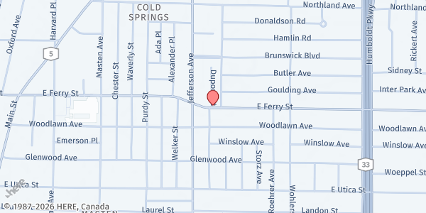 Map showing CONCERNED PARENTS COUNCIL/ST. LUKES at 314 EAST FERRY STREET, BUFFALO, NY