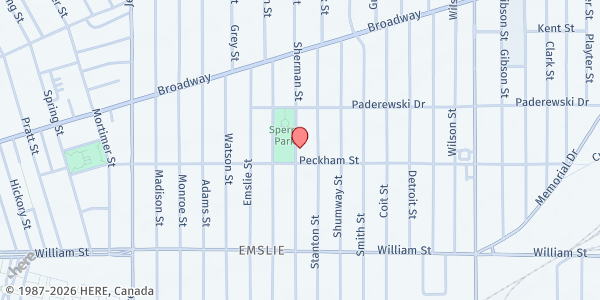 Map showing DELIVERANCE TEMPLE FOOD PANTRY at 179 Sherman St, Buffalo, NY