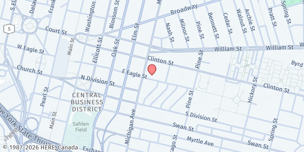 Map showing DURHAM MEMORIAL CENTRAL CITY CAFE at 200 EAST EAGLE STREET, BUFFALO, NY