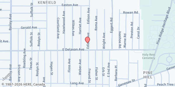 Map showing EDISON STREET MANNA FROM HEAVEN at 28 EDISON AVENUE, BUFFALO, NY
