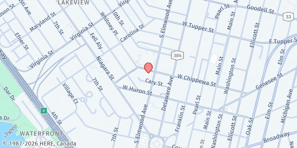 Map showing EVERGREEN HEALTH SERVICES - Buffalo at 206 SOUTH ELMWOOD AVENUE, 4TH FLOOR, BUFFALO, NY