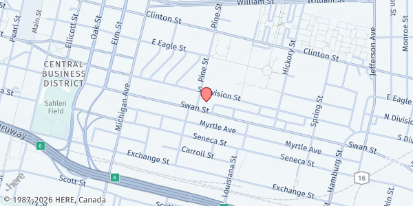 Map showing FIRST SHILOH BAPTIST CHURCH at 15 PINE STREET, BUFFALO, NY