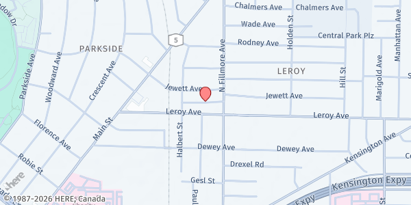 Map showing GOOD SHEPHERD FOOD PANTRY at 33 Brewster Street, BUFFALO, NY