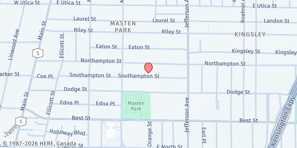 Map showing GREATER WORKS CHRISTIAN FELLOWSHIP at 210 SOUTHAMPTON, BUFFALO, NY