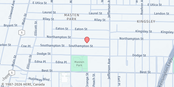Map showing Greater Works Christian Fellowship Food Pantry & Clothing Closet at 210 Southampton St, Buffalo, NY