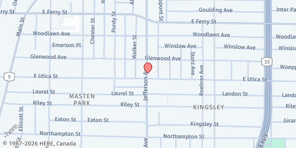 Map showing Group Ministries - Food Distribution Center at 1333 JEFFERSON AVENUE, BUFFALO, NY