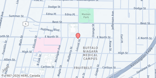 Map showing MACEDONIA BAPTIST CHURCH PANTRY at 237 E. NORTH STREET, BUFFALO, NY