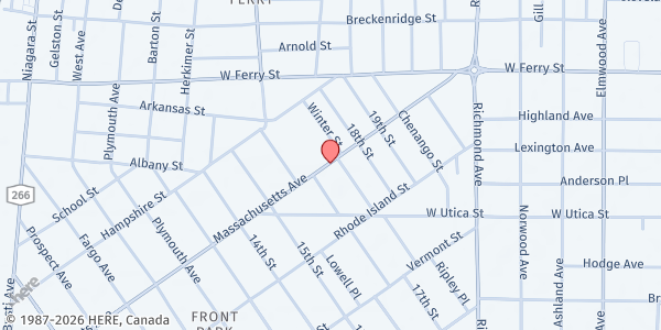 Map showing MAP Farm Stand - Massachusetts Avenue at 389 Massachusetts Ave, Buffalo, NY