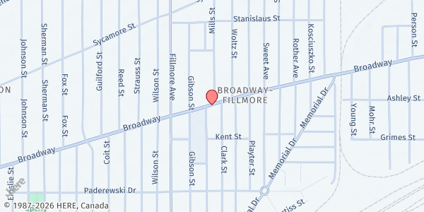 Map showing MAP Mobile Market - Broadway Pediatrics at 1021 Broadway Ave, Buffalo, NY