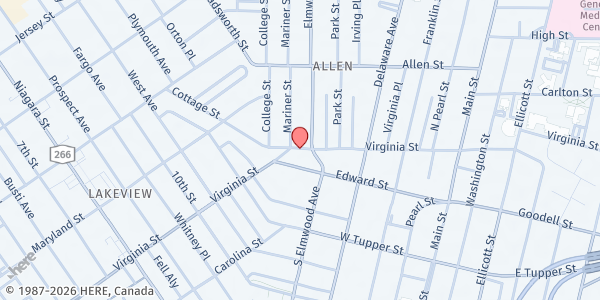 Map showing MAP Mobile Market-Buffalo Adult Education at 160 Edward St, Buffalo, NY