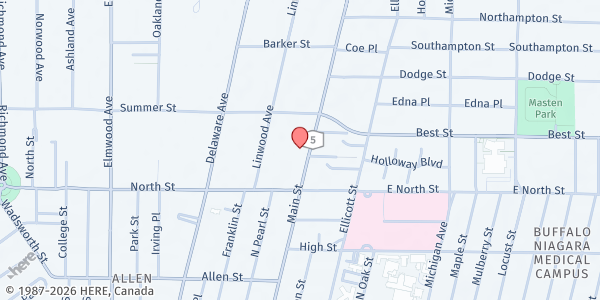 Map showing MOCHA CENTER at 1092 MAIN STREET, BUFFALO, NY