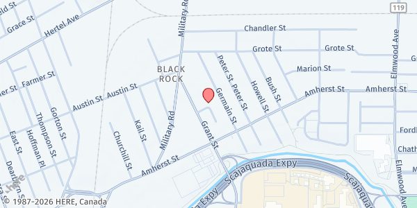 Map showing NATIVE AMERICAN COMMUNITY SERVICES at 1005 GRANT STREET, BUFFALO, NY