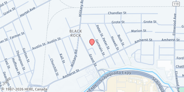 Map showing NATIVE AMERICAN COMMUNITY SERVICES - Buffalo at 1005 GRANT STREET, BUFFALO, NY