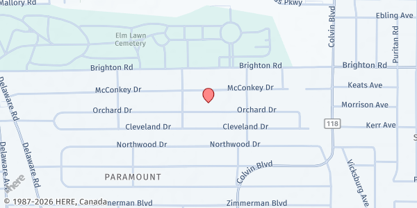 Map showing New Covenant Church at 345 McConkey Dr, Buffalo, NY