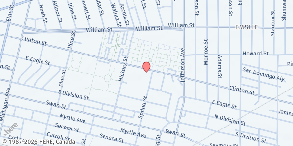 Map showing NEW COVENANT UNITED CHURCH OF CHRIST at 459 Clinton St, Buffalo, NY