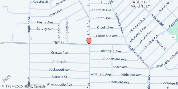 Map showing Our Lady of Charity Parish Community Dinner at 1901 South Park Ave., Buffalo, NY