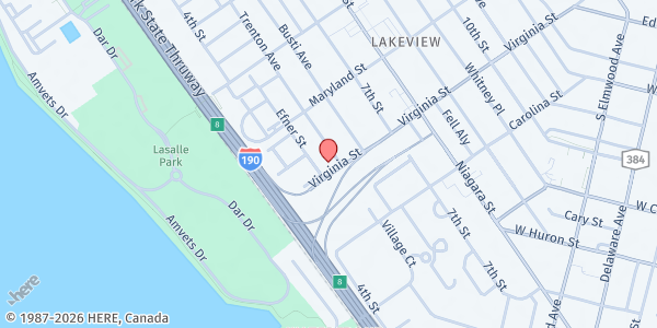 Map showing PRIMERA FOOD PANTRY at 62 VIRGINIA STREET, BUFFALO, NY