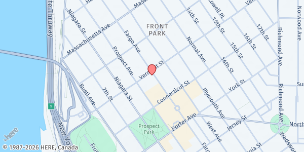 Map showing PROVISIONS 139 FOOD PANTRY at 139 VERMONT ST, BUFFALO, NY