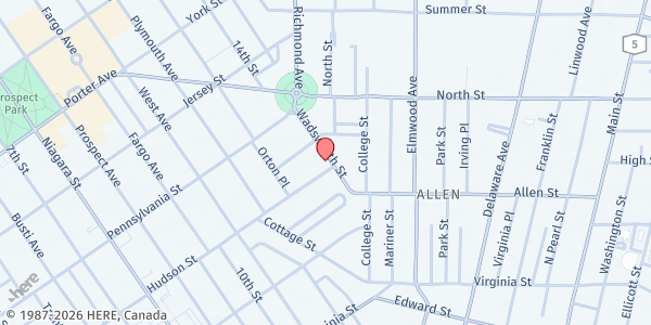 Map showing PROVISIONS 139 FOOD PANTRY at 394 HUDSON ST, BUFFALO, NY