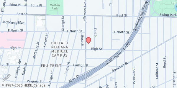 Map showing Refuge Temple Church - Food Distribution Center at 943 Jefferson Ave, Buffalo, NY
