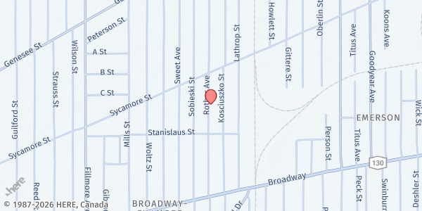 Map showing RESPONSE TO LOVE KITCHEN at 130 Kosciuszko St, Buffalo, NY