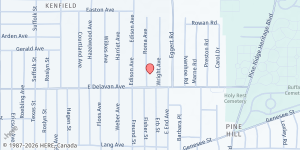 Map showing Saint Lawrence Outreach Pantry - Food Distribution Center at 25 ROMA AVE, BUFFALO, NY
