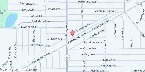 Map showing Salvation Army-Kensington - Food Distribution Center at 21 WESTMINSTER AVENUE, BUFFALO, NY