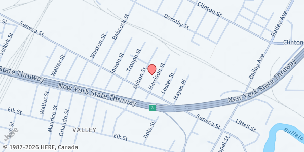 Map showing Seneca Babcock Community Center at 82 Harrison Street, Buffalo, NY