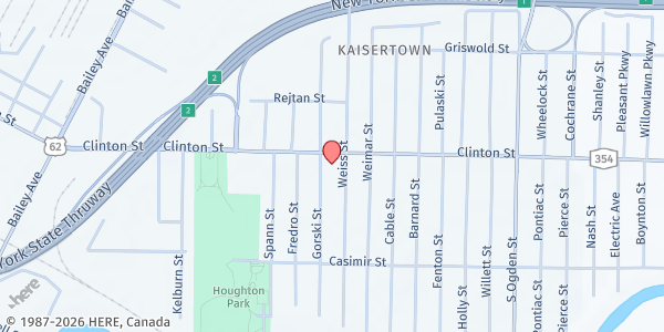 Map showing ST. CASIMIR CHURCH FOOD PANTRY at 1833 Clinton St, Buffalo, NY