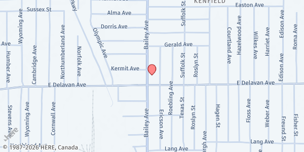 Map showing ST. LAWRENCE OUTREACH PANTRY at 2515 Bailey Avenue, BUFFALO, NY