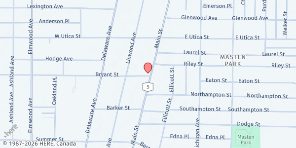 Map showing ST. VINCENT DEPAUL DINING ROOM at 1298 MAIN ST., BUFFALO, NY