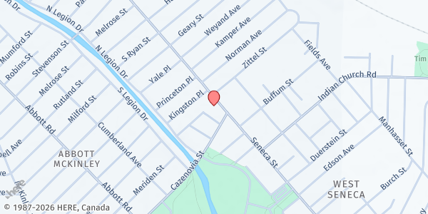 Map showing THE GENESIS CENTER FOOD PANTRY at 2161 Seneca Street, Rear, Buffalo, NY