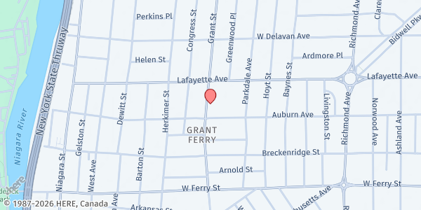 Map showing THE SALVATION ARMY - TEMPLE CORPS at 187 GRANT STREET, BUFFALO, NY
