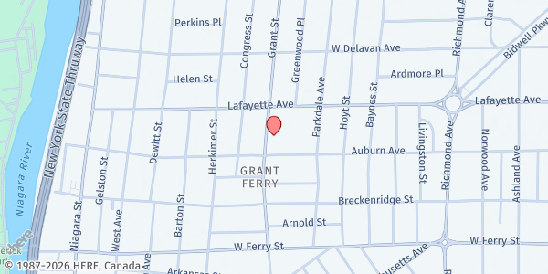Map showing THE SALVATION ARMY - TEMPLE CORPS at 187 Grant Street #193, Buffalo, NY