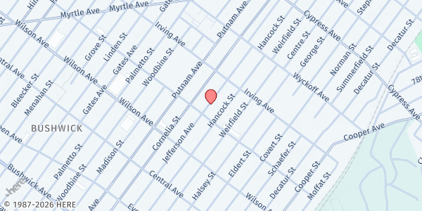 Map showing CCC NEW YORK PARISH FOOD PANTRY OUTREACH PROGRAM at 1380 Jefferson Avenue, Bushwick, NY