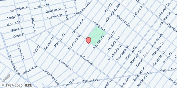 Map showing Central Baptist Community Outreach at 260 Knickerbocker Avenue, Bushwick, NY