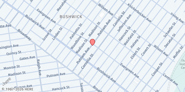Map showing Evergreen Free Fridge at 562 Evergreen Avenue, Bushwick, NY