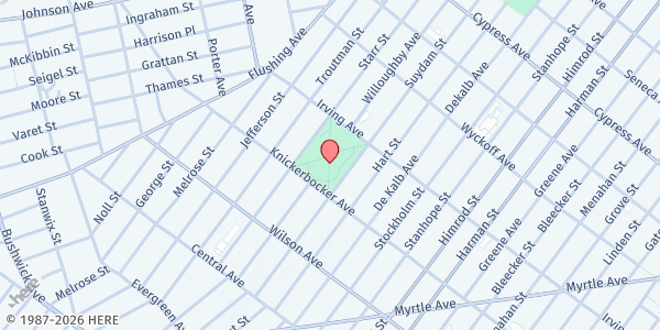 Map showing Maria Hernandez Farmers Market at 269 Knickerbocker Avenue, Bushwick, NY