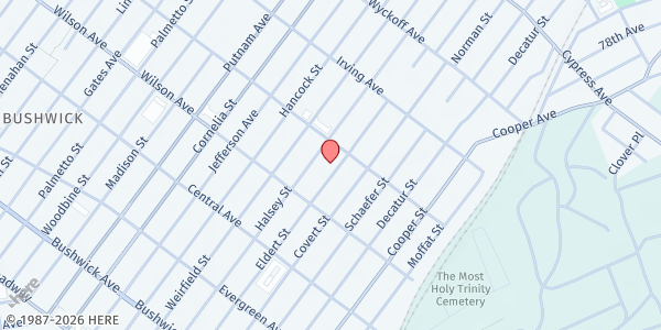 Map showing Mt. Olive House at 285-277 Eldert Street, Bushwick, NY