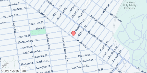 Map showing Mt. Paran Community Development Corp at 1665 Broadway, Bushwick, NY