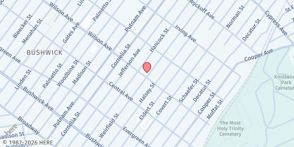 Map showing Trinity United Presbyterian Church at 243 Weirfield Street, Bushwick, NY