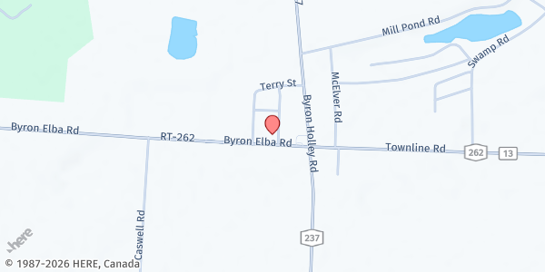 Map showing First Presbyterian Church of Byron at 6293 W Main St, Byron, NY