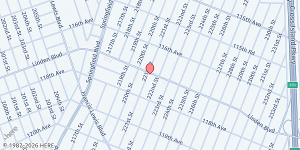 Map showing CHGC Food Distribution - Cambria Heights at 221-02 LINDEN BLVD, CAMBRIA HEIGHTS, NY