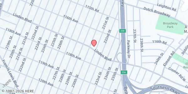 Map showing Kerith SDA Church at 230-11 Linden Blvd, Cambria Heights, NY